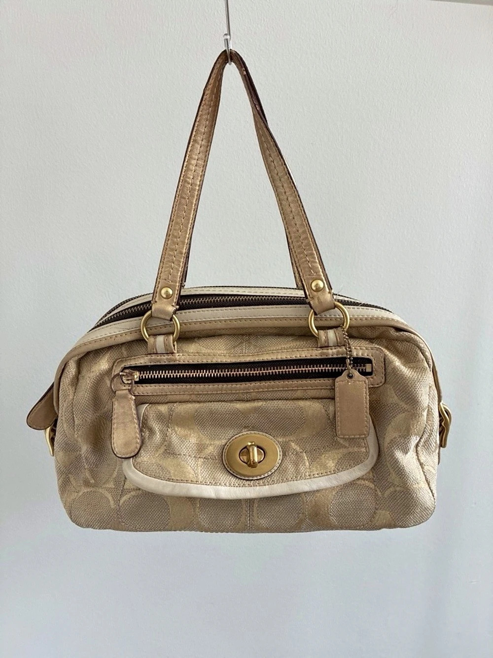 Vintage Coach Bonnie Metallic Gold Optic Linen Lurex Satchel